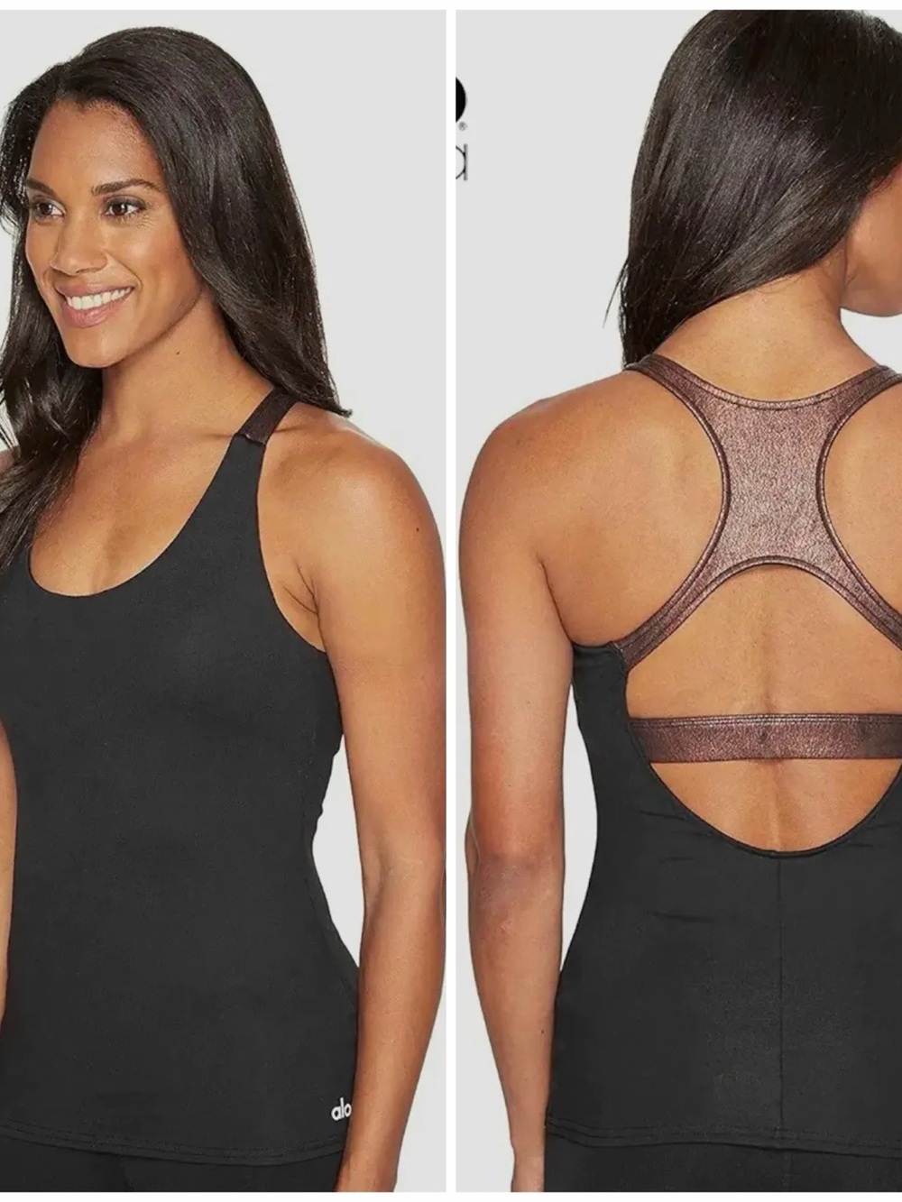 Alo Yoga Venture Tank Top With Built In Bra And Copper Metallic Racerback Straps